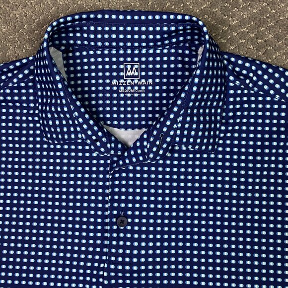 Mizzen + Main Polo Shirt Mens Medium Classic Fit Blue Geometric Golf Performance - Picture 3 of 12